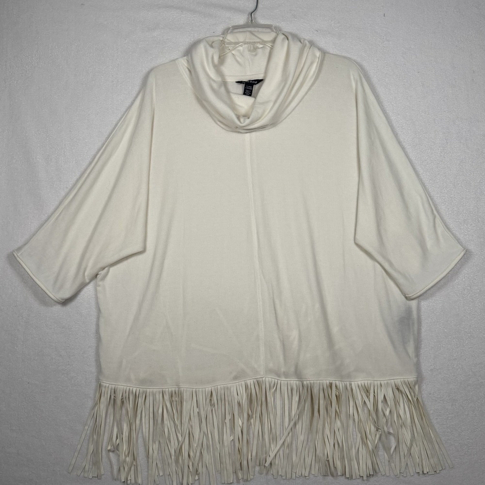 Oversized Fringe Sweater Cream Western XL Warm Layer Romantic Boho Lagenlook